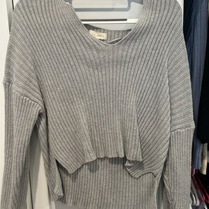 La Hearts Light Gray V-Neck Sweater
